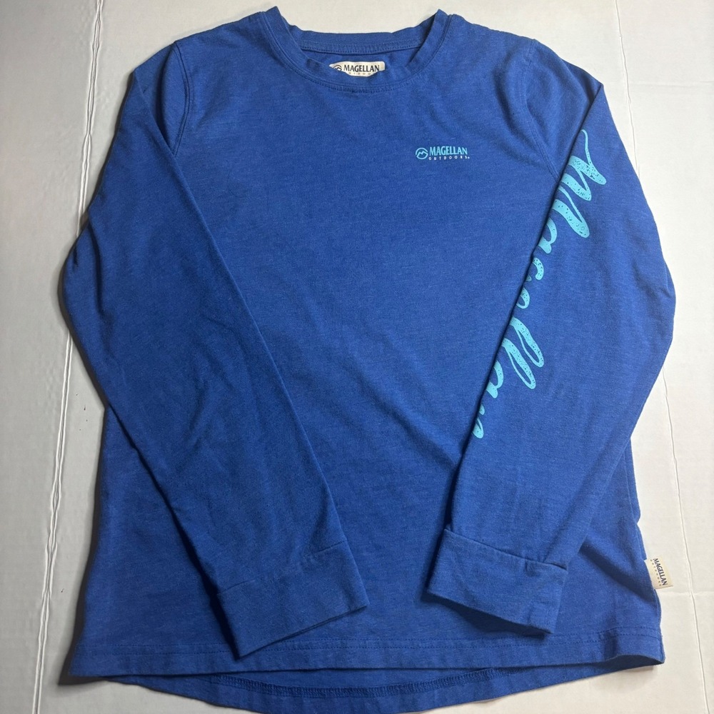 Magellan Outdoors Blue Long Sleeve Graphic Tee Boyfriend Fit Large Womens